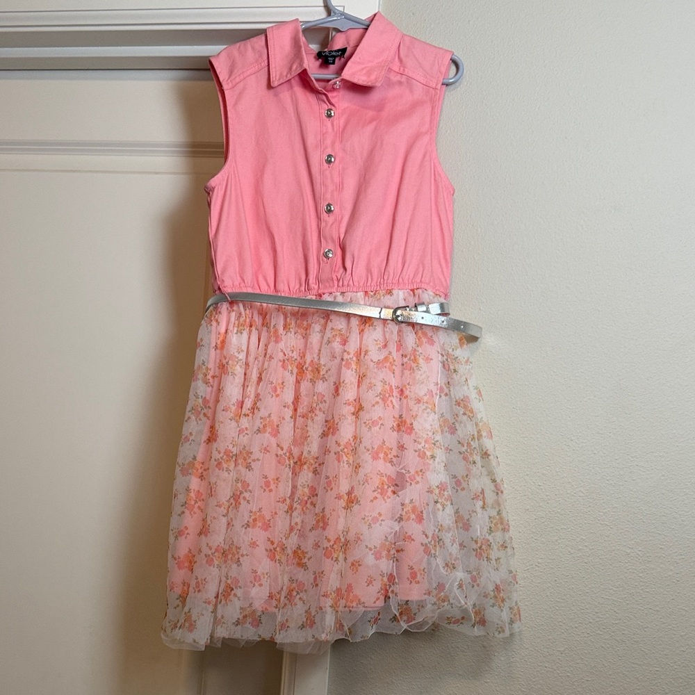 Charming Pink Floral Kids Dress with Silver Accents